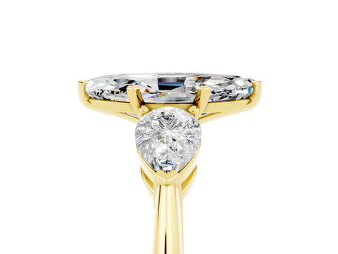 Yellow gold Three-Stone Marquise Cut Moissanite Ring with Pear Side Stones and Four-Prong Setting_5