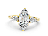 Yellow gold Three-Stone Marquise Cut Moissanite Ring with Pear  Side Stones in Four-Prong Setting_12