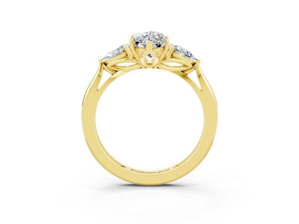 Yellow gold Three-Stone Marquise Cut Moissanite Ring with Pear  Side Stones in Four-Prong Setting