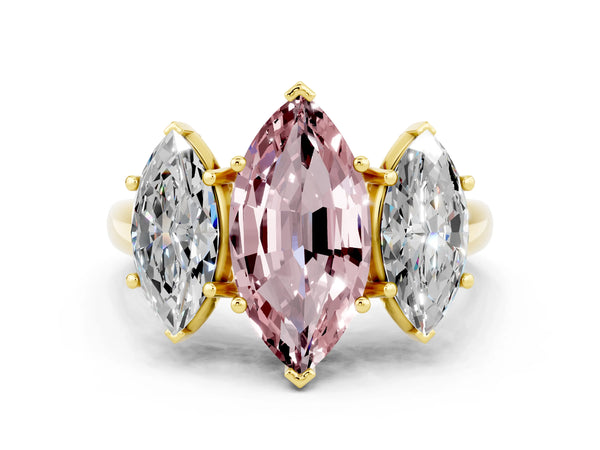 Yellow gold Three-Stone Marquise Cut Morganite Engagement Ring with Prong Setting