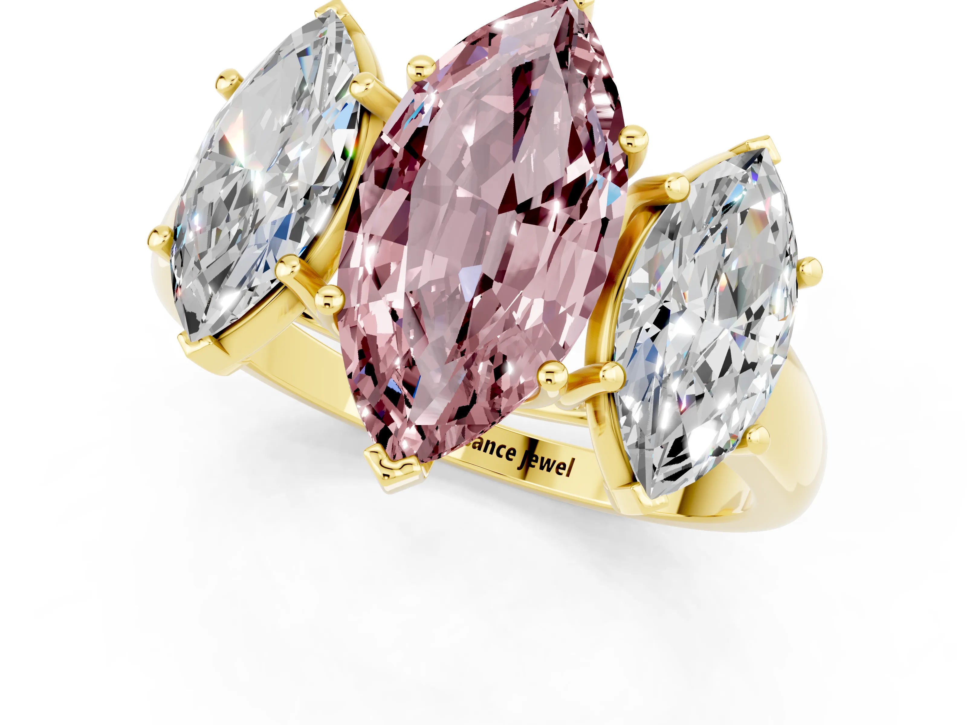 Yellow gold Three-Stone Marquise Cut Morganite Engagement Ring with Prong Setting_1