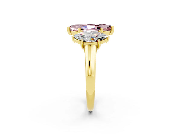 Yellow gold Three-Stone Marquise Cut Morganite Engagement Ring with Prong Setting