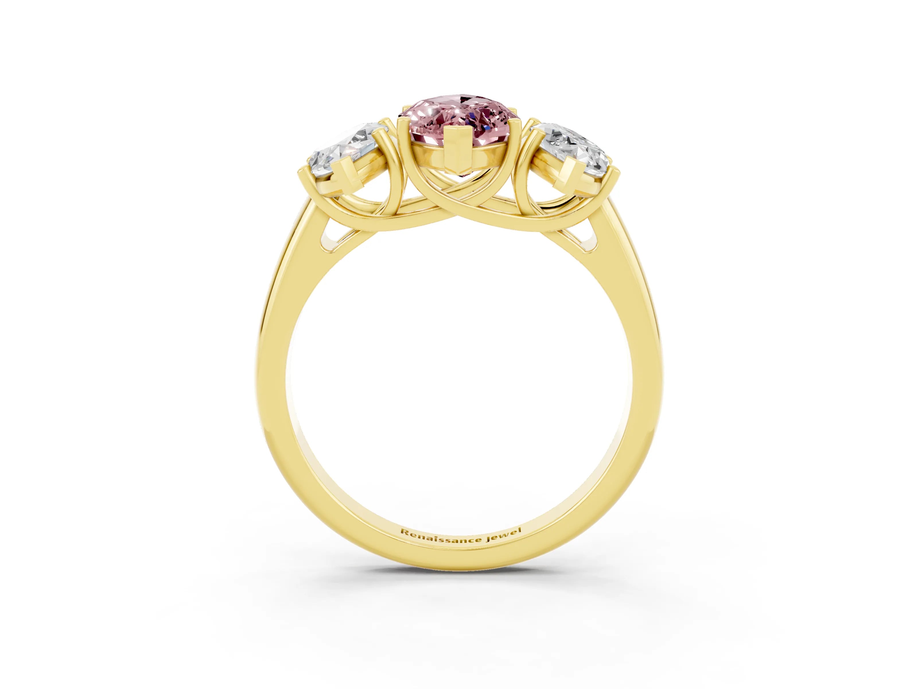 Yellow gold Three-Stone Marquise Cut Morganite Engagement Ring with Prong Setting_3