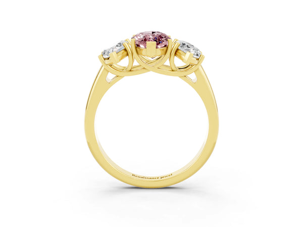 Yellow gold Three-Stone Marquise Cut Morganite Engagement Ring with Prong Setting