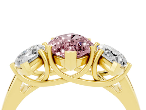 Yellow gold Three-Stone Marquise Cut Morganite Engagement Ring with Prong Setting_4