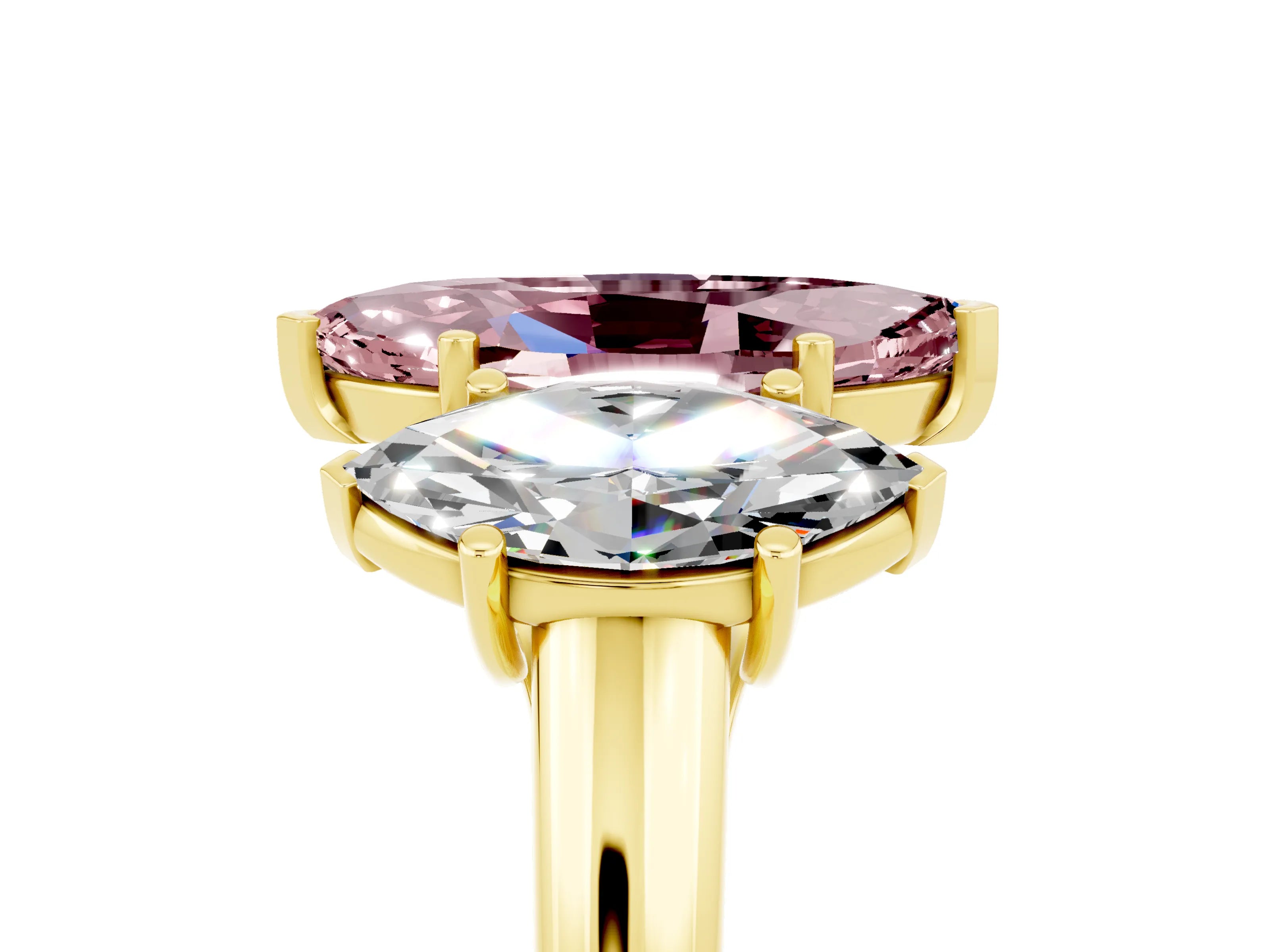 Yellow gold Three-Stone Marquise Cut Morganite Engagement Ring with Prong Setting_5