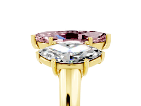 Yellow gold Three-Stone Marquise Cut Morganite Engagement Ring with Prong Setting_5