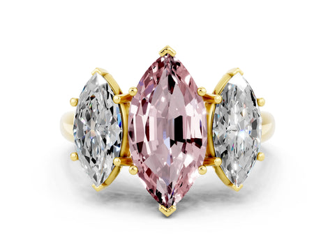 Yellow gold Three-Stone Marquise Cut Morganite Engagement Ring with Prong Setting