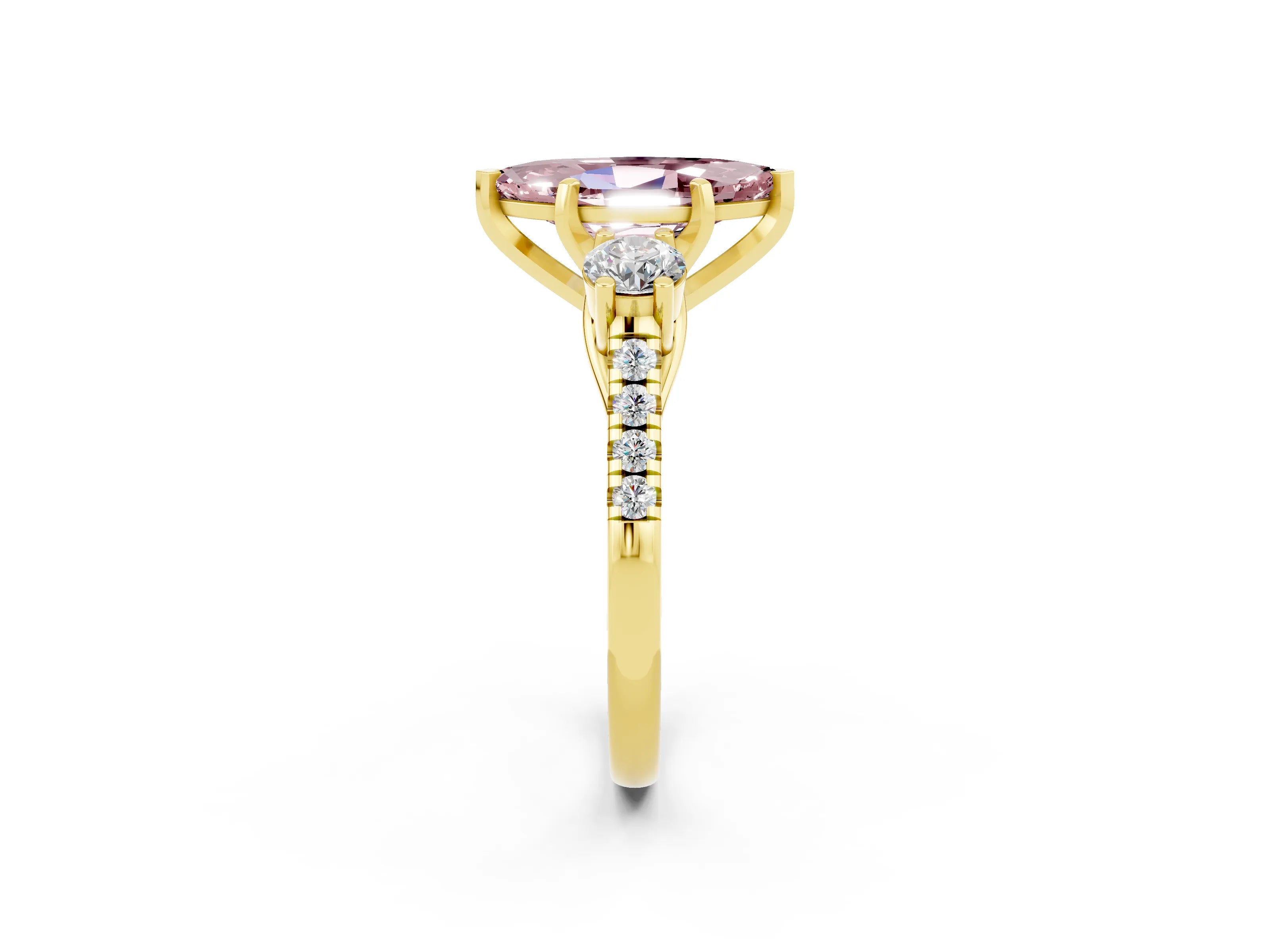 Yellow gold Three-Stone Marquise Cut Morganite Pavé Band with Four-Prong Setting_2