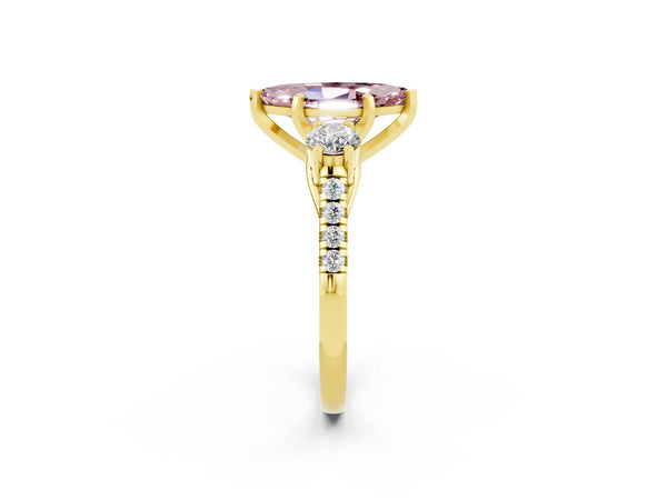 Yellow gold Three-Stone Marquise Cut Morganite Pavé Band with Four-Prong Setting
