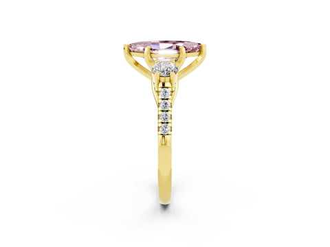 Yellow gold Three-Stone Marquise Cut Morganite Pavé Band with Four-Prong Setting_2