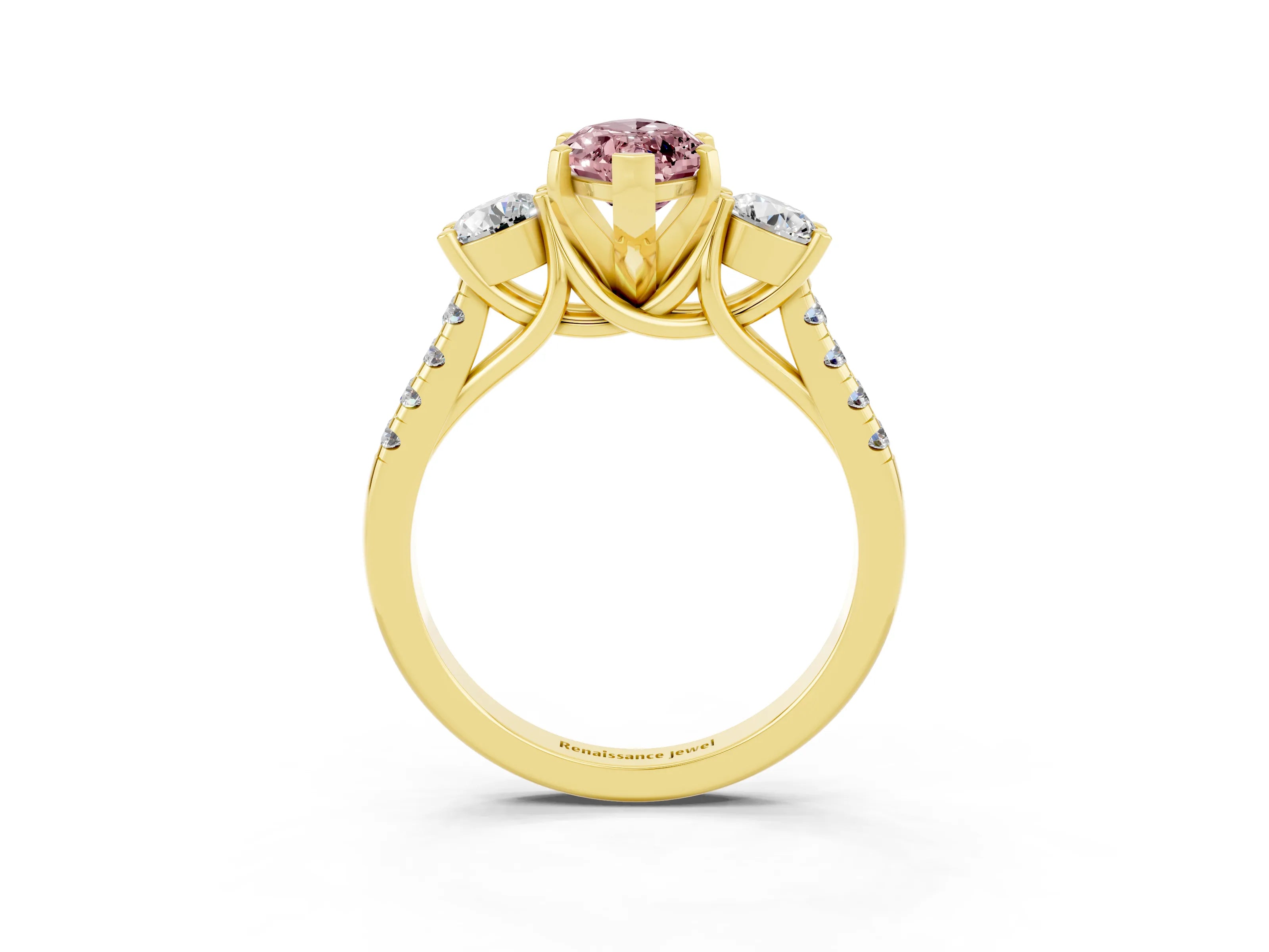 Yellow gold Three-Stone Marquise Cut Morganite Pavé Band with Four-Prong Setting_3