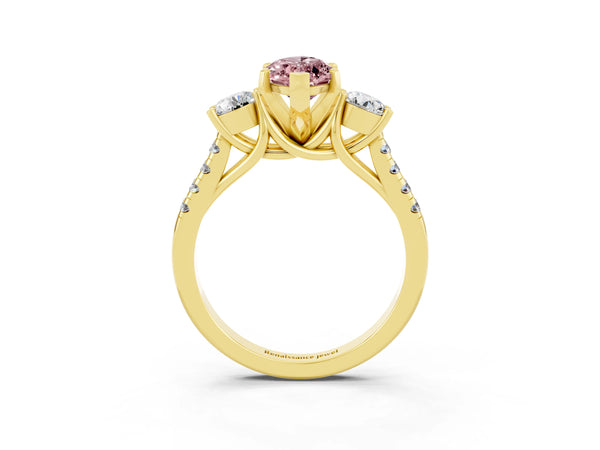 Yellow gold Three-Stone Marquise Cut Morganite Pavé Band with Four-Prong Setting