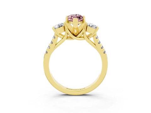 Yellow gold Three-Stone Marquise Cut Morganite Pavé Band with Four-Prong Setting_3