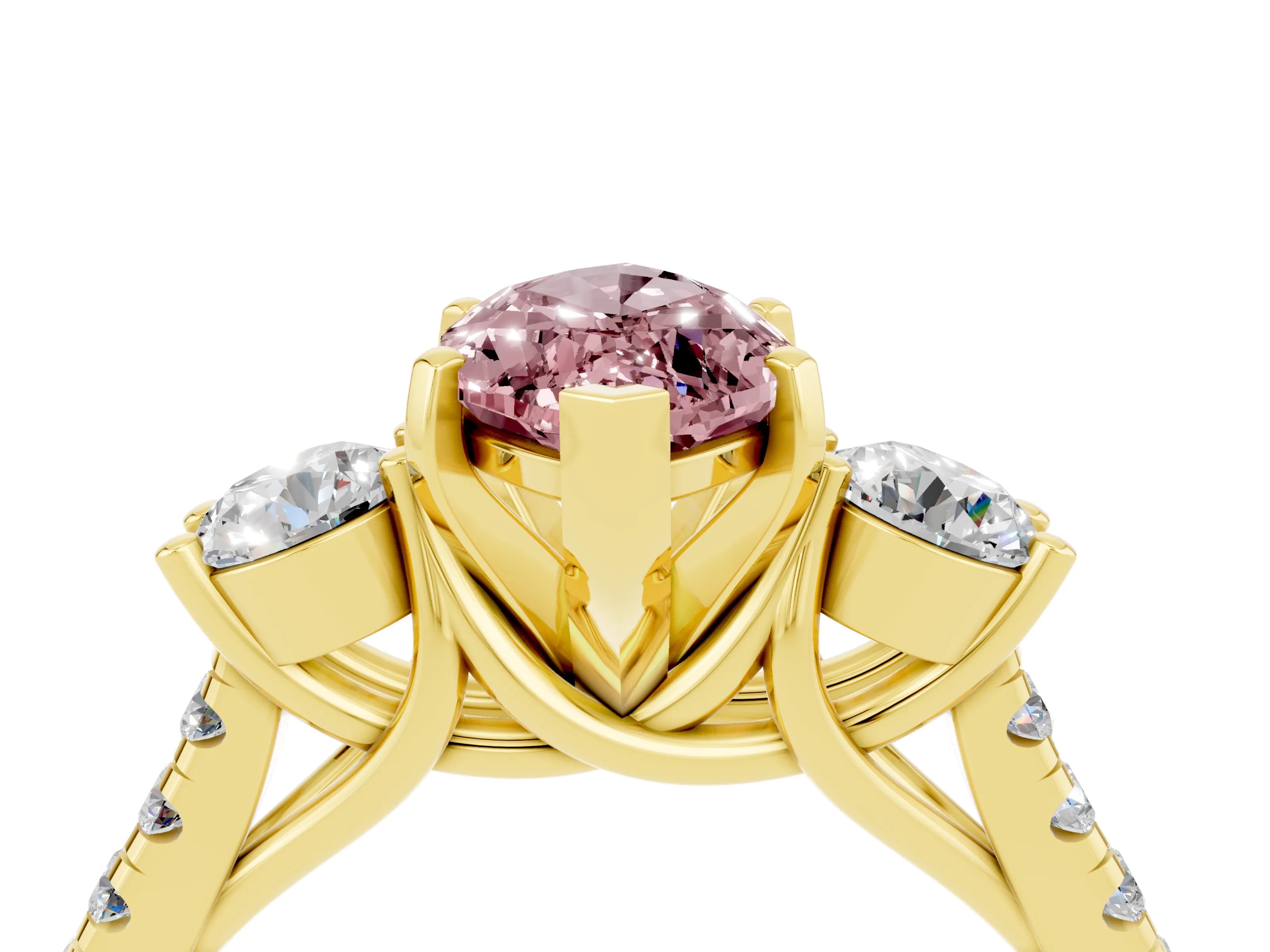 Yellow gold Three-Stone Marquise Cut Morganite Pavé Band with Four-Prong Setting_4