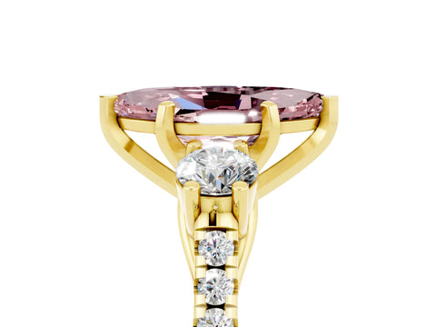 Yellow gold Three-Stone Marquise Cut Morganite Pavé Band with Four-Prong Setting_5