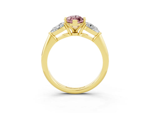 Yellow gold Three-Stone Marquise Cut Morganite Ring with Pear Side Stones and Four-Prong Setting_3