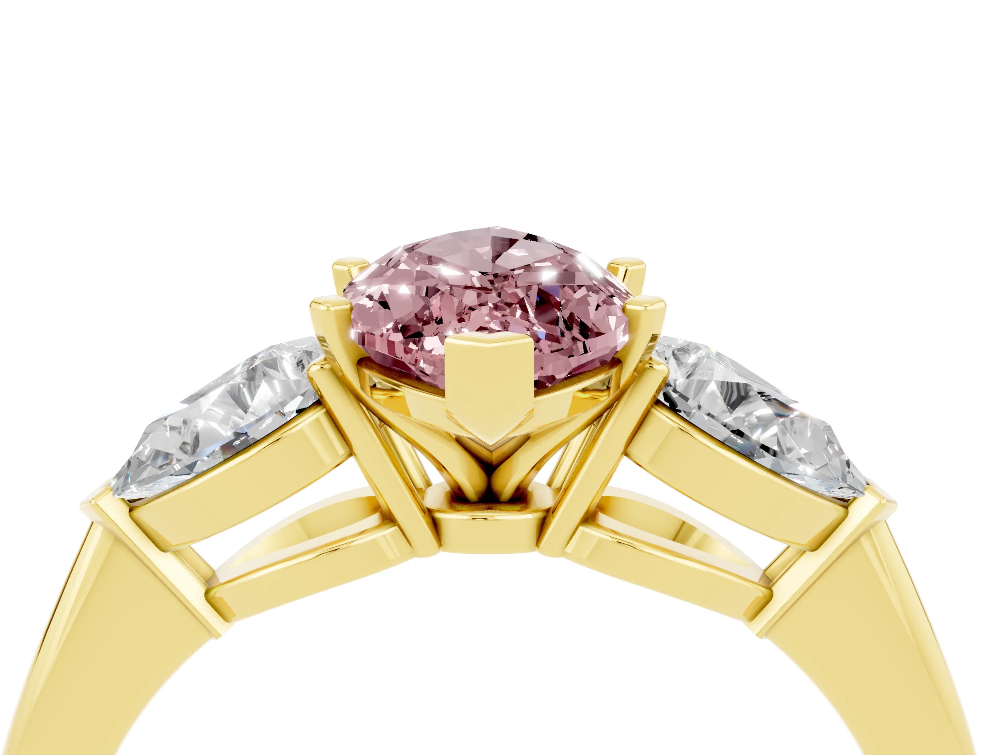 Yellow gold Three-Stone Marquise Cut Morganite Ring with Pear Side Stones and Four-Prong Setting_4