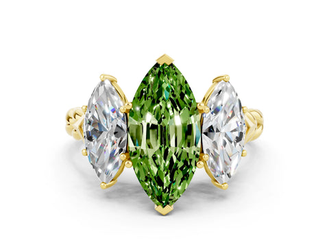 Yellow gold Three-Stone Marquise Cut Peridot Braided Band Ring with Four-Prong Setting_12