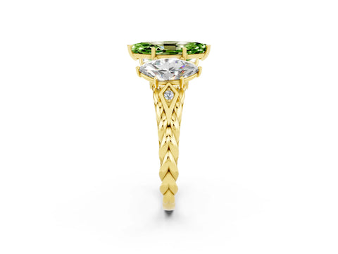 Yellow gold Three-Stone Marquise Cut Peridot Braided Band Ring with Four-Prong Setting_14