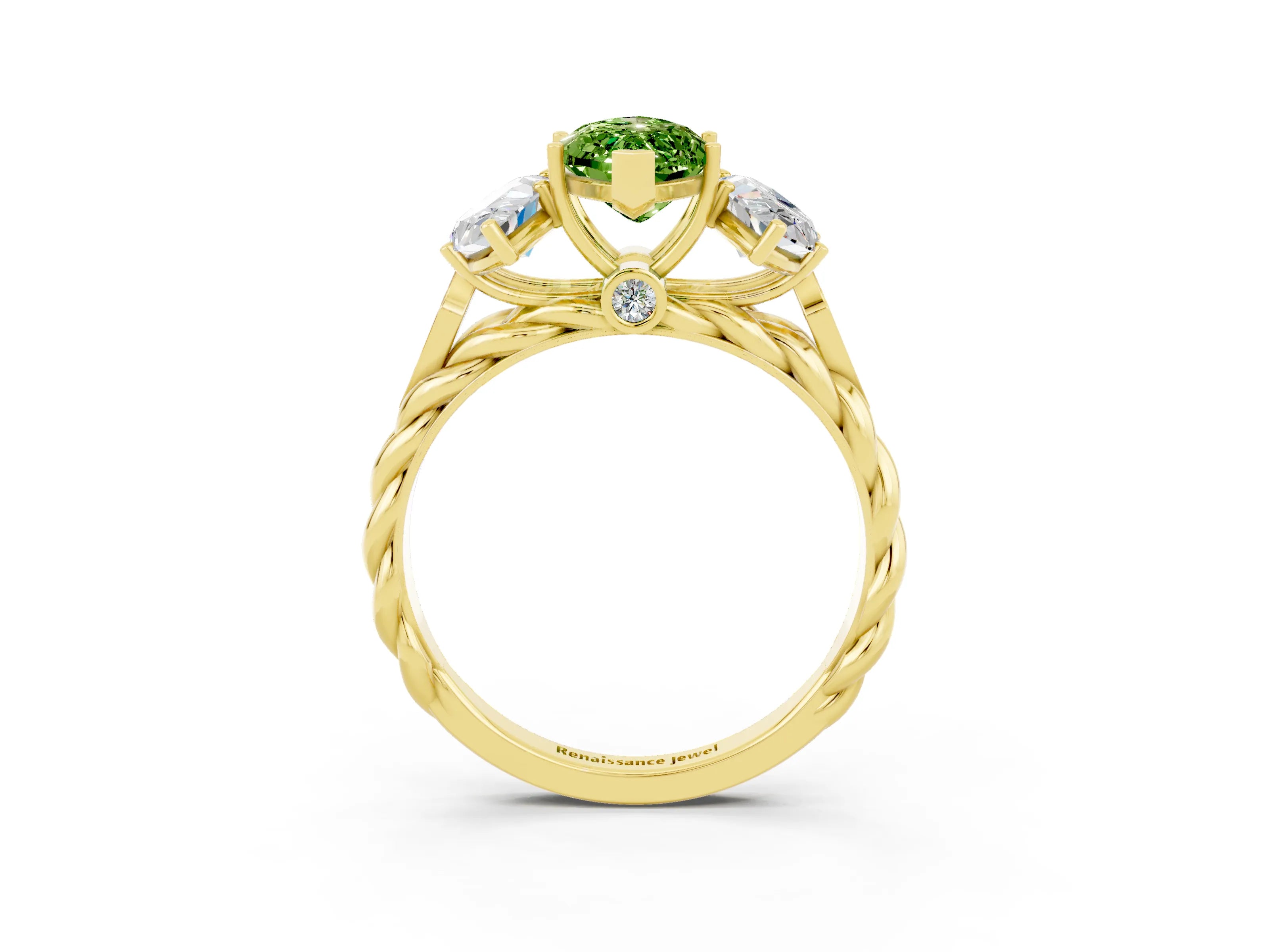 Yellow gold Three-Stone Marquise Cut Peridot Braided Band Ring with Four-Prong Setting_15