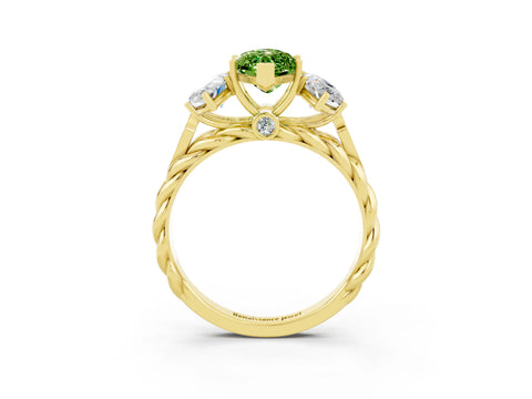 Yellow gold Three-Stone Marquise Cut Peridot Braided Band Ring with Four-Prong Setting_15