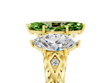 Yellow gold Three-Stone Marquise Cut Peridot Braided Band Ring with Four-Prong Setting_17