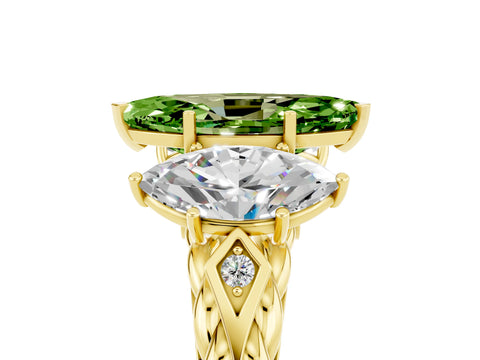 Yellow gold Three-Stone Marquise Cut Peridot Braided Band Ring with Four-Prong Setting_17