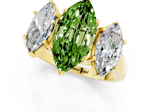 Yellow gold Three-Stone Marquise Cut Peridot Engagement Ring with Prong Setting_1