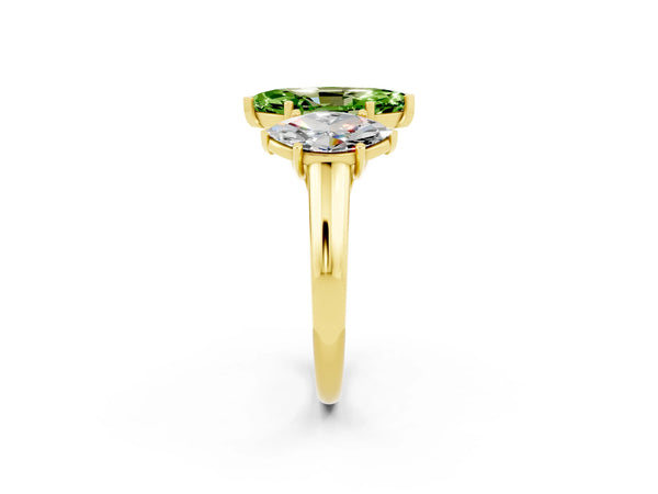 Yellow gold Three-Stone Marquise Cut Peridot Engagement Ring with Prong Setting