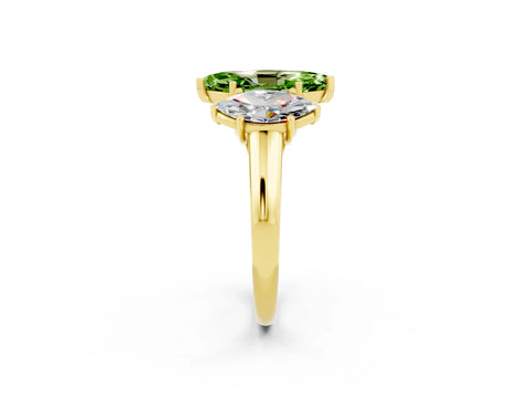 Yellow gold Three-Stone Marquise Cut Peridot Engagement Ring with Prong Setting_2