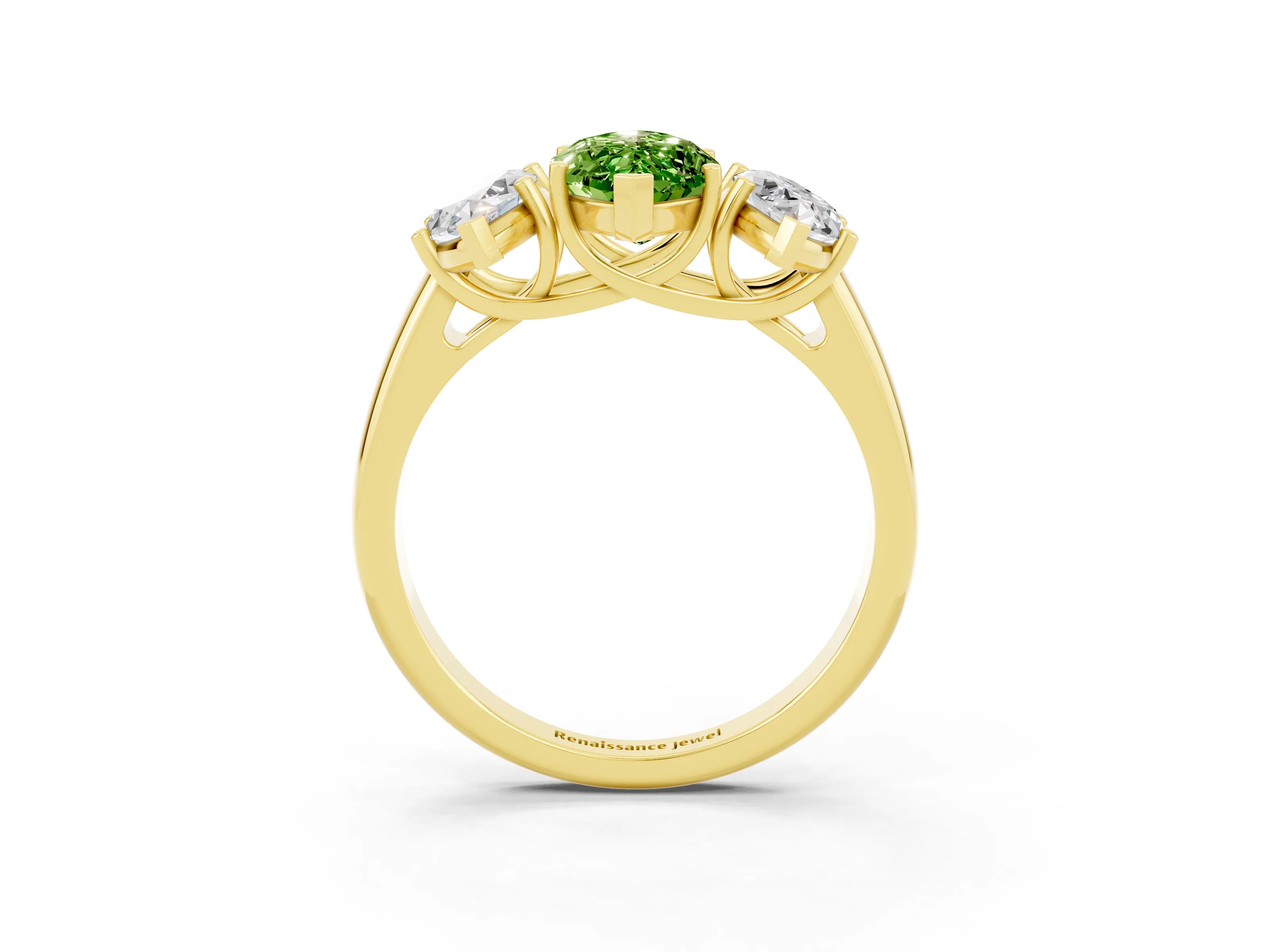 Yellow gold Three-Stone Marquise Cut Peridot Engagement Ring with Prong Setting_3