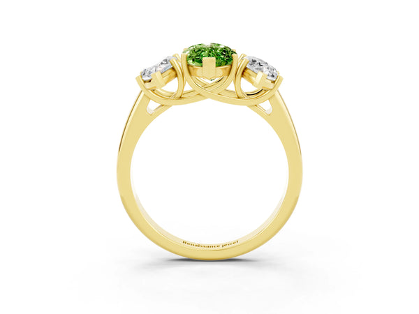 Yellow gold Three-Stone Marquise Cut Peridot Engagement Ring with Prong Setting