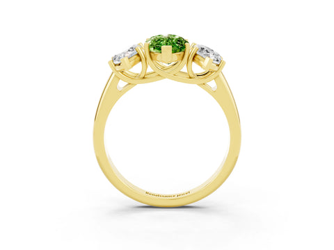 Yellow gold Three-Stone Marquise Cut Peridot Engagement Ring with Prong Setting_3
