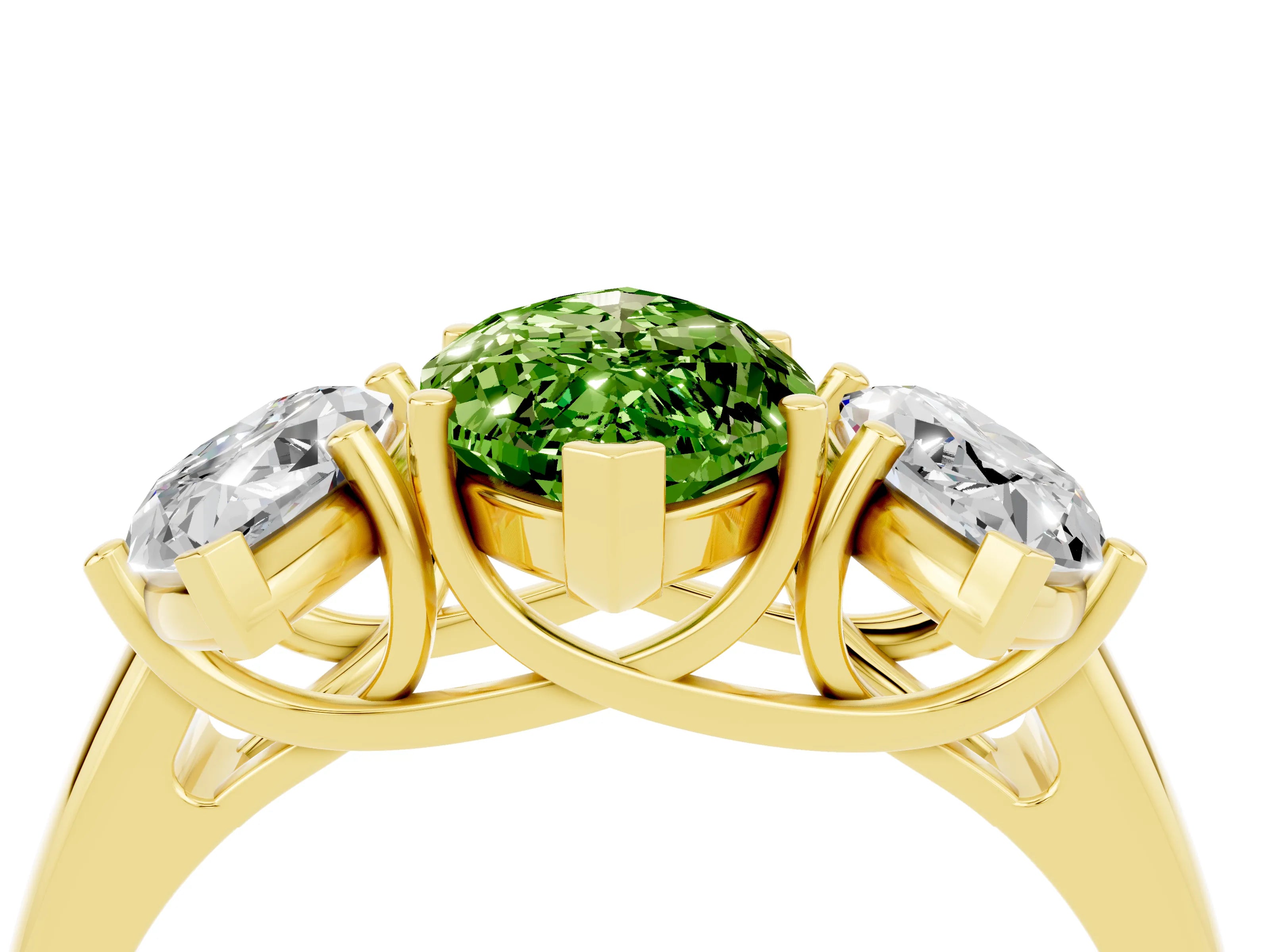 Yellow gold Three-Stone Marquise Cut Peridot Engagement Ring with Prong Setting_4