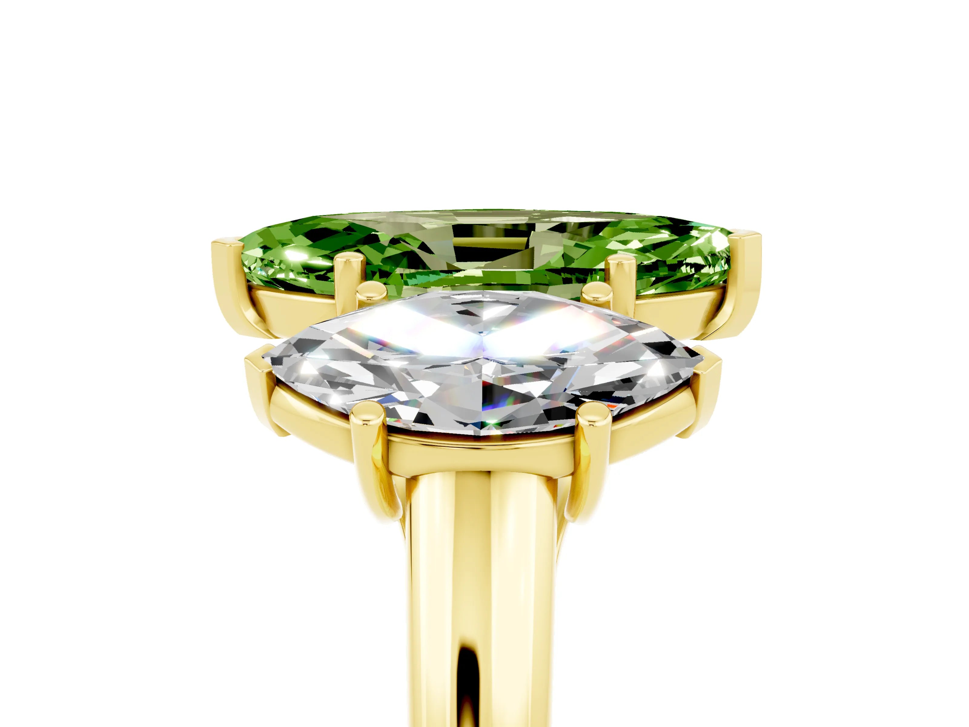 Yellow gold Three-Stone Marquise Cut Peridot Engagement Ring with Prong Setting_5