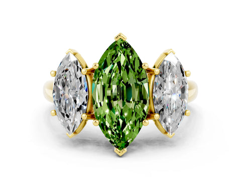 Yellow gold Three-Stone Marquise Cut Peridot Engagement Ring with Prong Setting