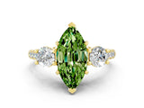Yellow gold Three-Stone Marquise Cut Peridot Pavé Band with Four-Prong Setting