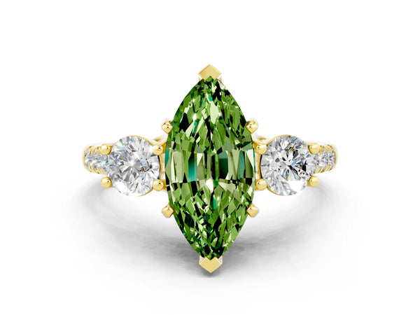 Yellow gold Three-Stone Marquise Cut Peridot Pavé Band with Four-Prong Setting