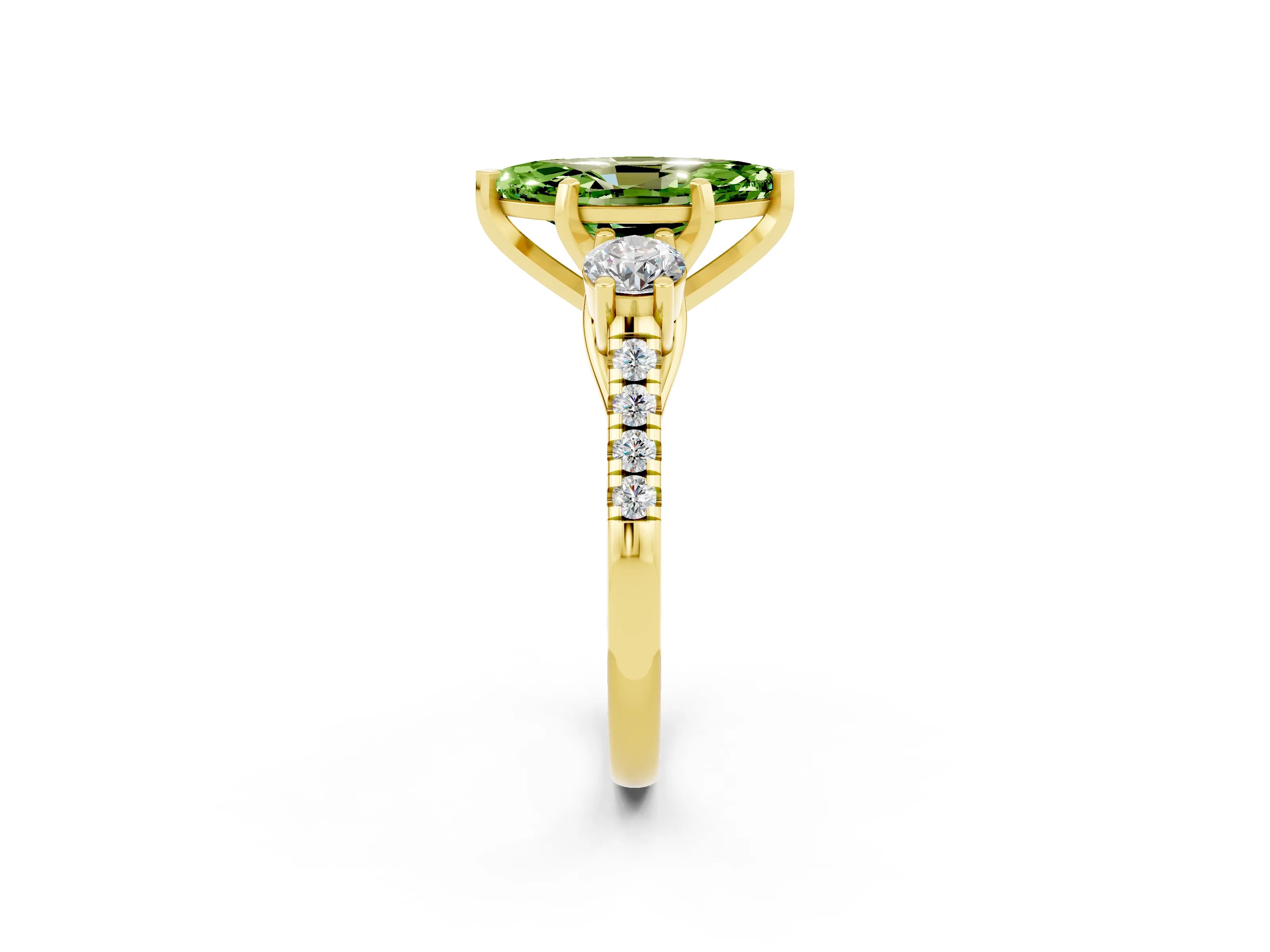 Yellow gold Three-Stone Marquise Cut Peridot Pavé Band with Four-Prong Setting_2