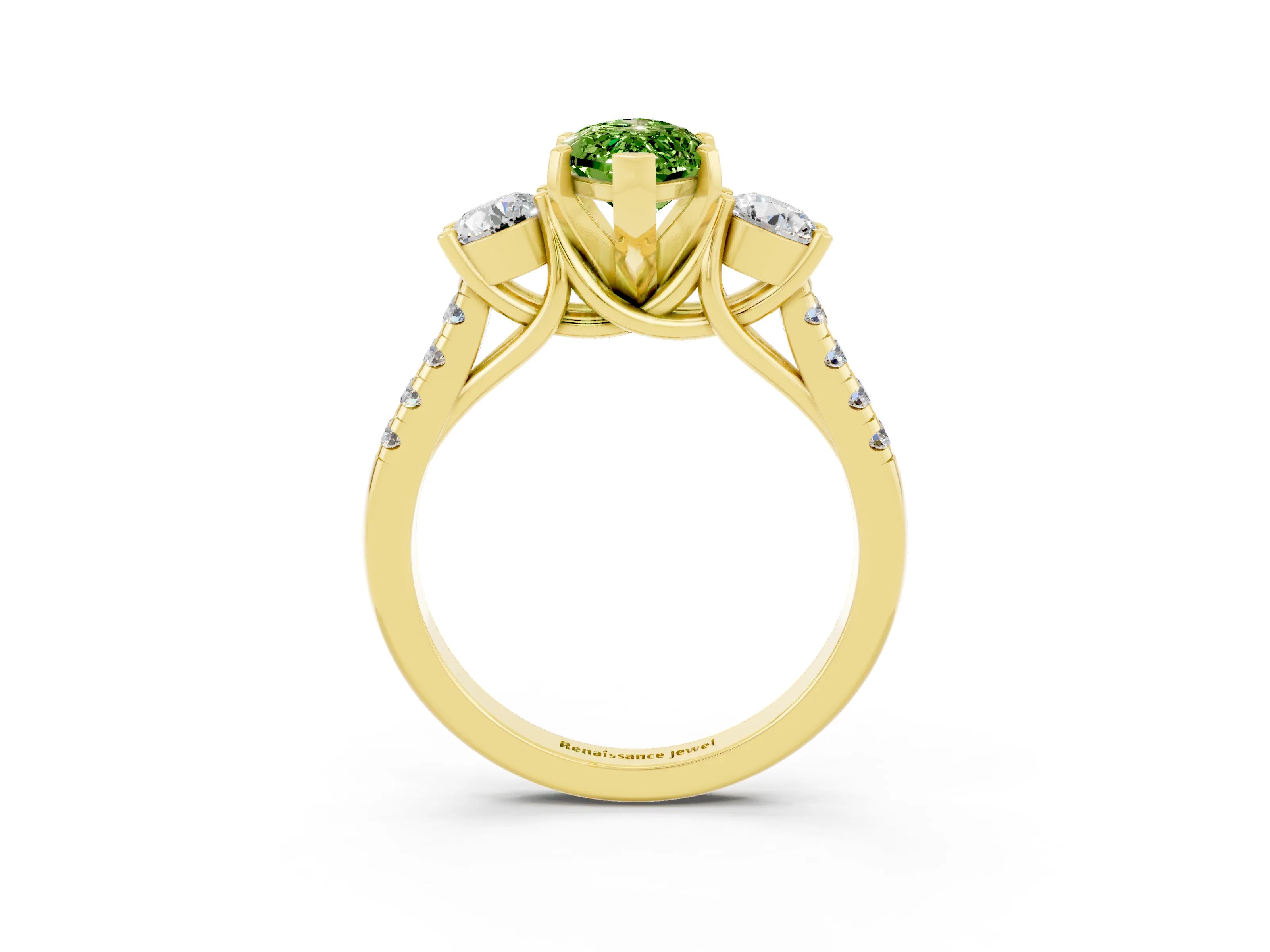 Yellow gold Three-Stone Marquise Cut Peridot Pavé Band with Four-Prong Setting_3