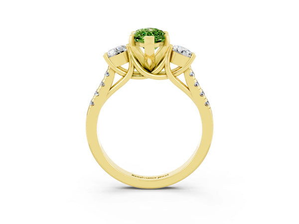 Yellow gold Three-Stone Marquise Cut Peridot Pavé Band with Four-Prong Setting