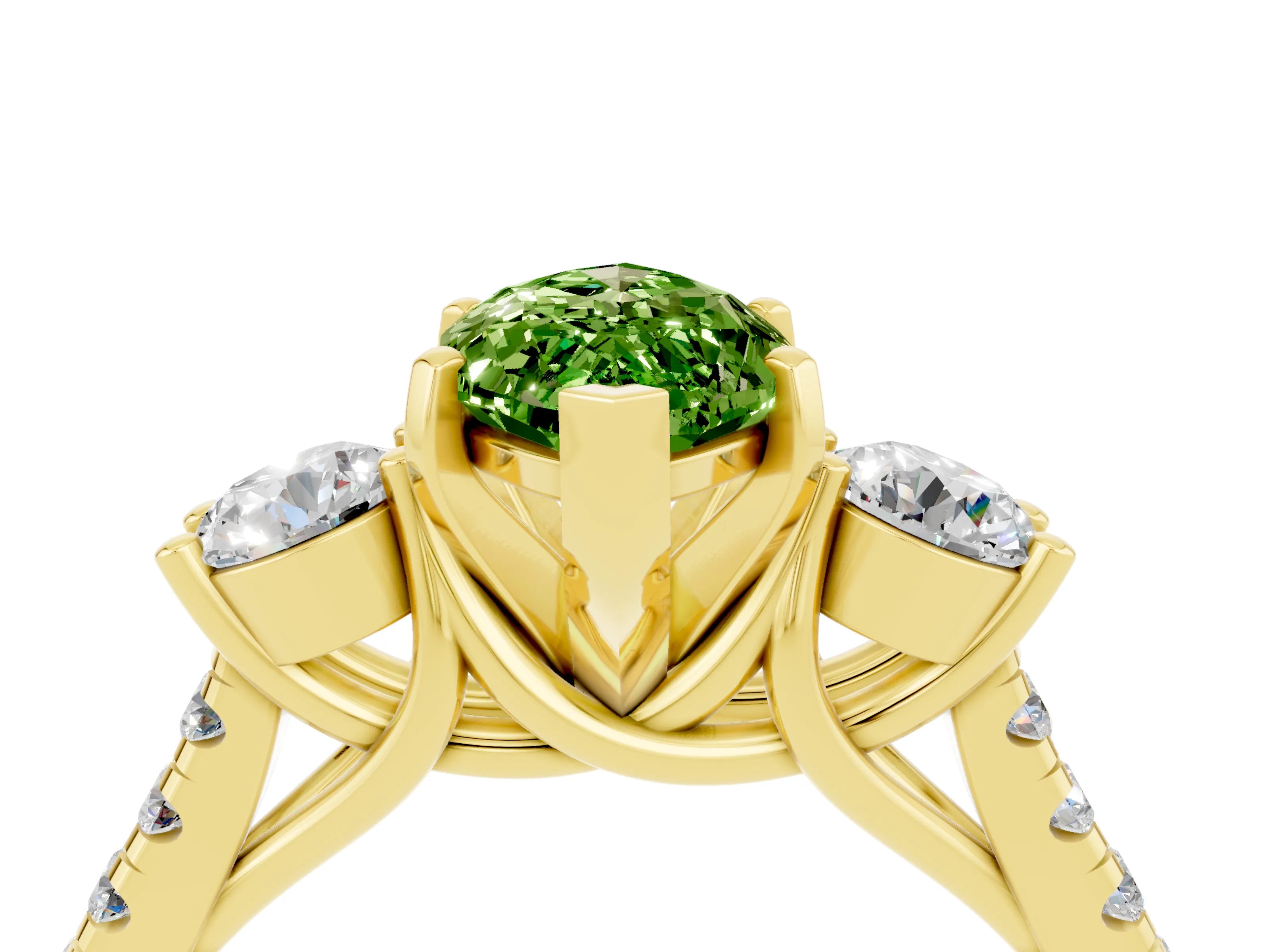 Yellow gold Three-Stone Marquise Cut Peridot Pavé Band with Four-Prong Setting_4