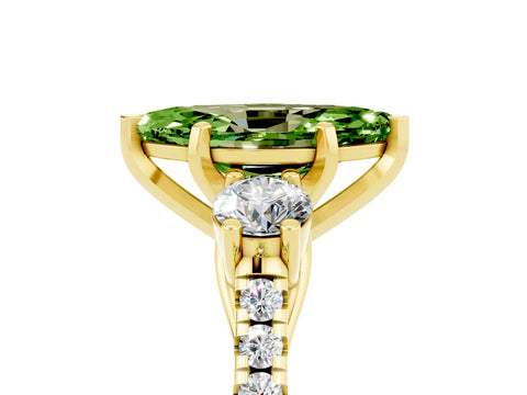 Yellow gold Three-Stone Marquise Cut Peridot Pavé Band with Four-Prong Setting_5