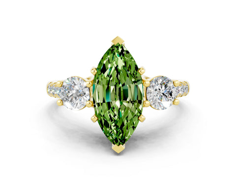 Yellow gold Three-Stone Marquise Cut Peridot Pavé Band with Four-Prong Setting
