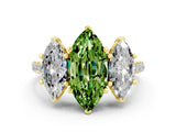 Yellow gold Three-Stone Marquise Cut Peridot Ring with Pavé Band and Prong Setting_12