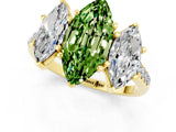 Yellow gold Three-Stone Marquise Cut Peridot Ring with Pavé Band and Prong Setting_13