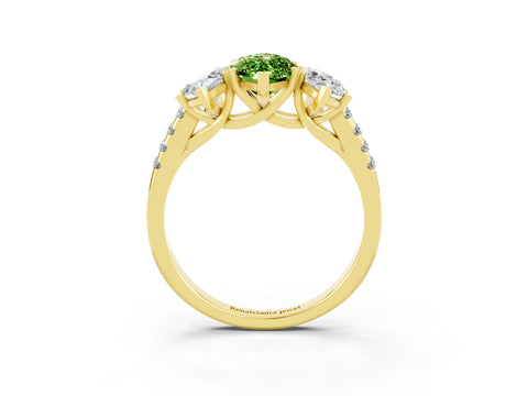 Yellow gold Three-Stone Marquise Cut Peridot Ring with Pavé Band and Prong Setting_15