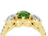 Yellow gold Three-Stone Marquise Cut Peridot Ring with Pavé Band and Prong Setting_16