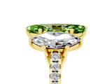 Yellow gold Three-Stone Marquise Cut Peridot Ring with Pavé Band and Prong Setting_17